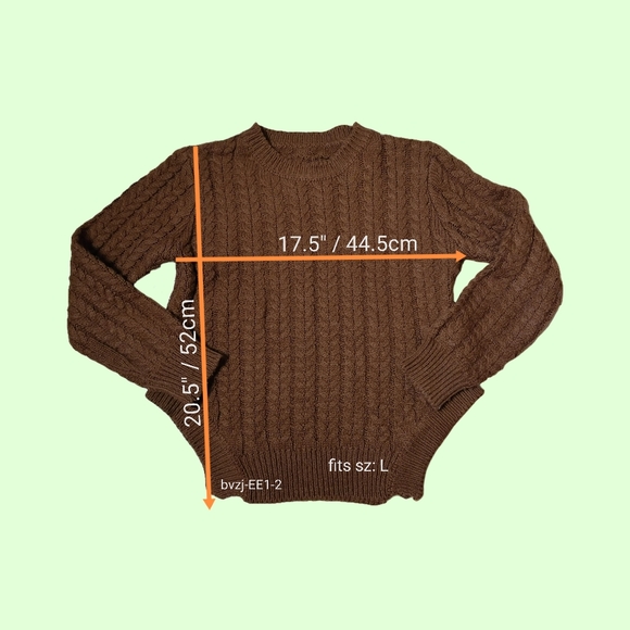 brown crew neck long sleeve knitted top - Picture 2 of 6